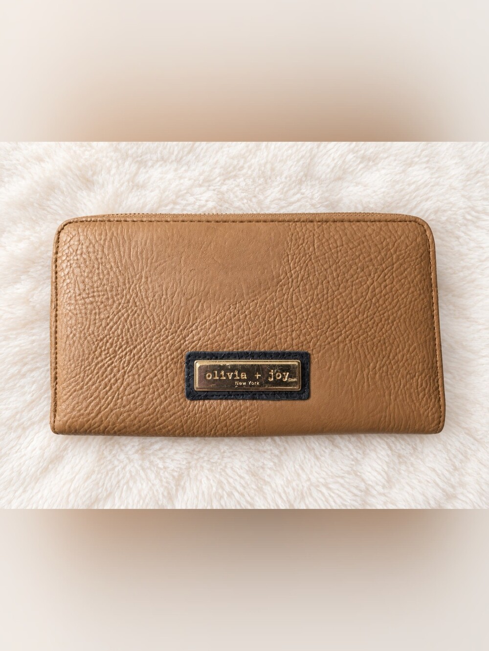 Olivia + Joy Camel/Tan Pebbled Leather Zip Wallet